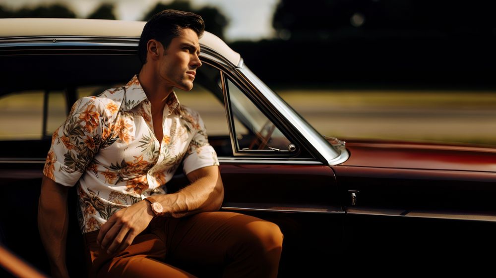 Men shirts car vehicle sitting. AI generated Image by rawpixel.