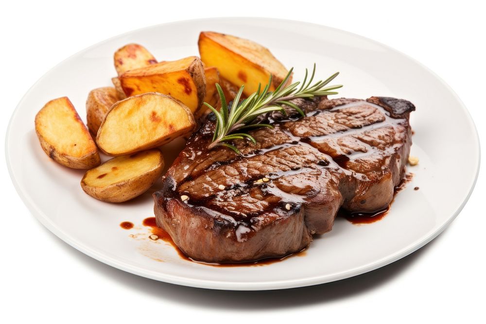 Grilled beef steak plate food meat. AI generated Image by rawpixel.