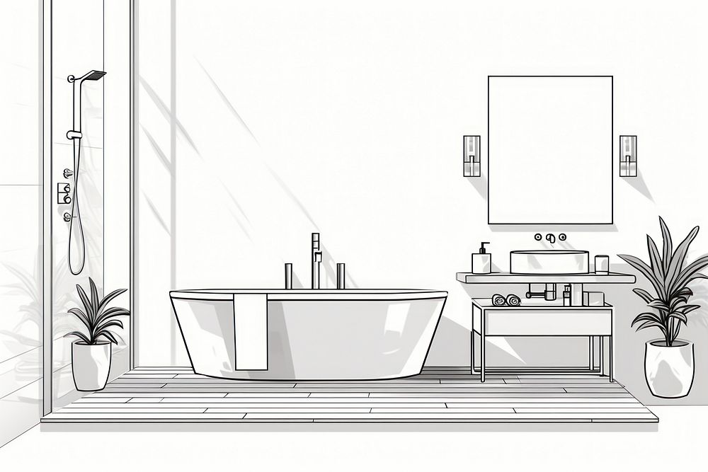 Bathroom furniture bathtub drawing line. AI generated Image by rawpixel.