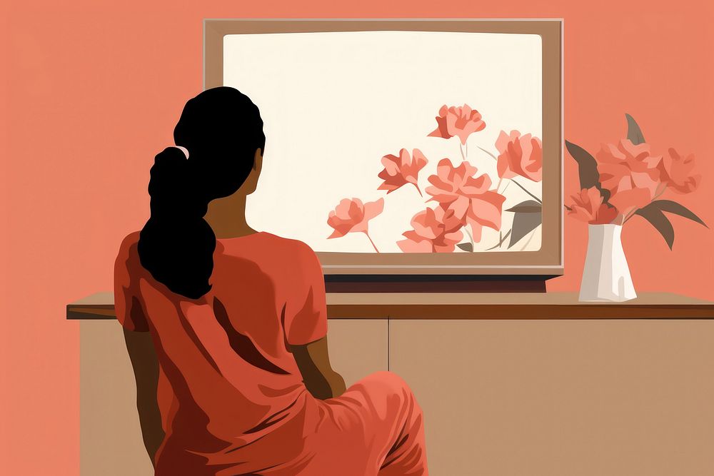 Woman watching tv flower adult plant. AI generated Image by rawpixel.