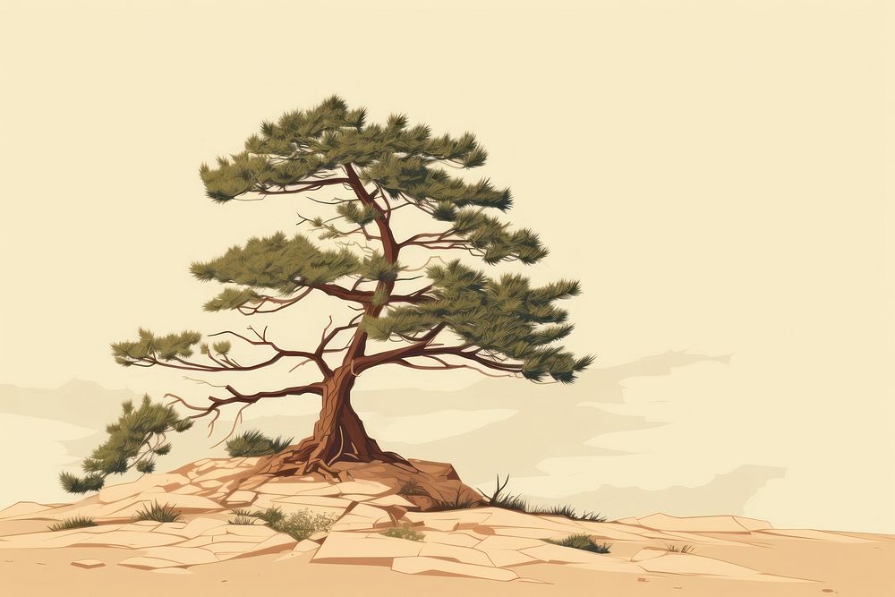 Pine tree sketch plant tranquility. AI generated Image by rawpixel.