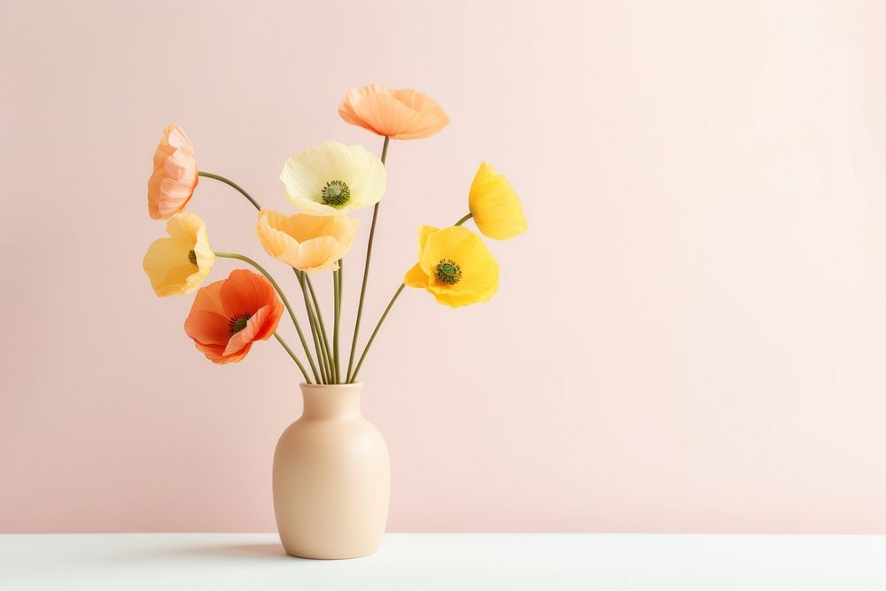 Poppy vase yellow flower. 