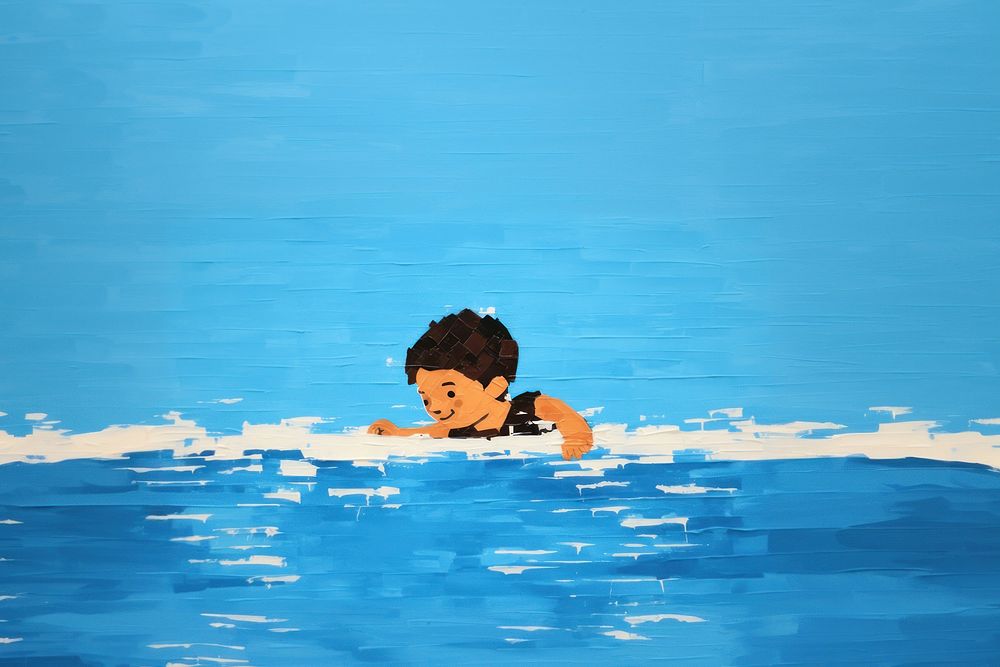 Kid swimming cartoon relaxation reflection. 