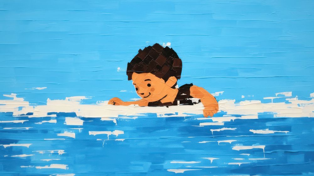 Kid swimming painting cartoon relaxation. AI generated Image by rawpixel.