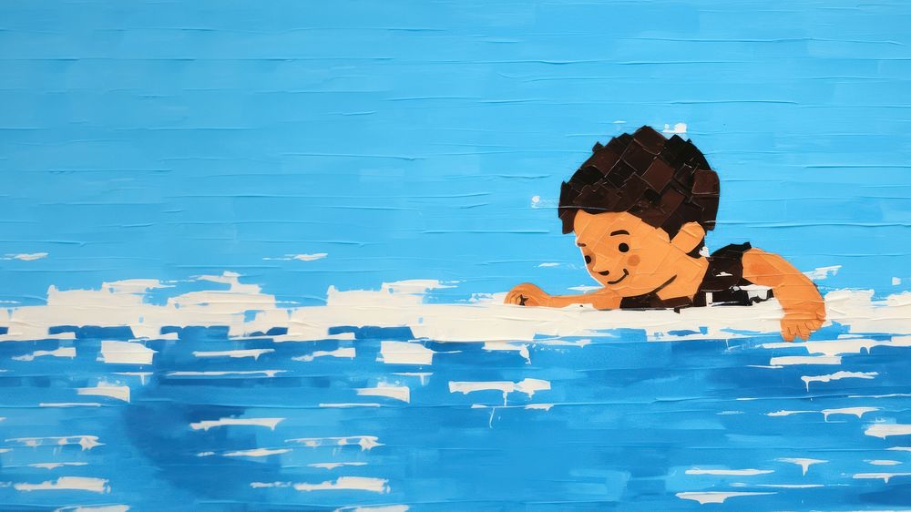 Kid swimming cartoon baby relaxation. 