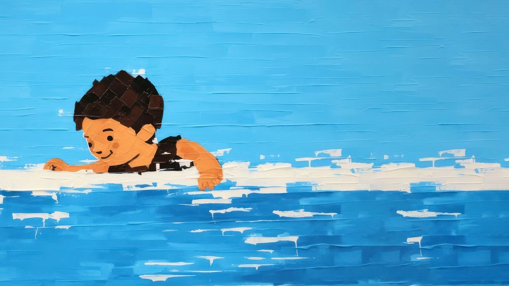 Kid swimming painting cartoon sports. 