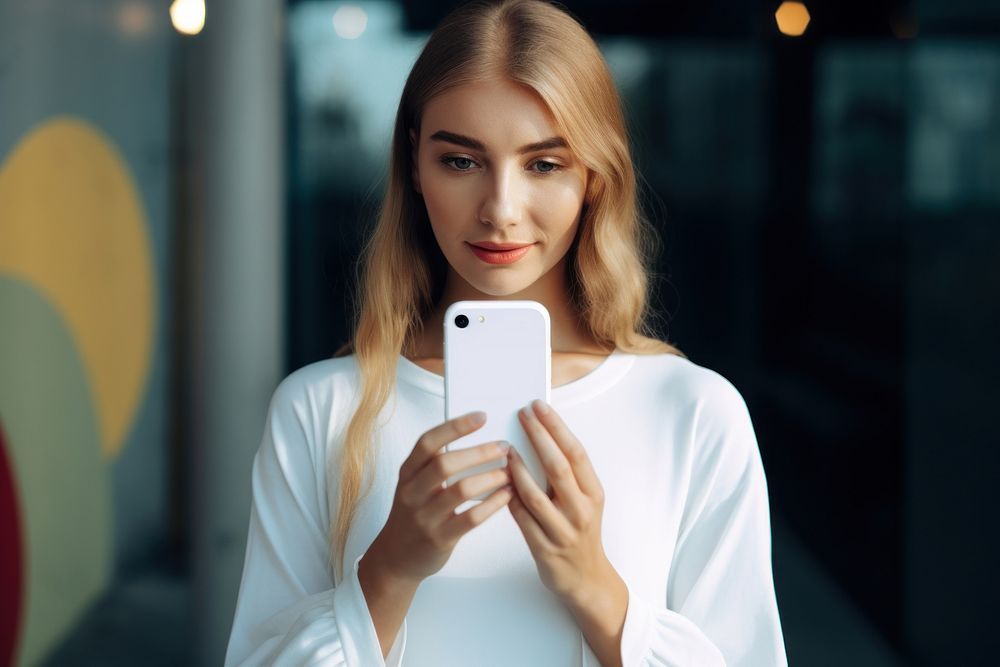 White smartphone adult photo woman. AI generated Image by rawpixel.
