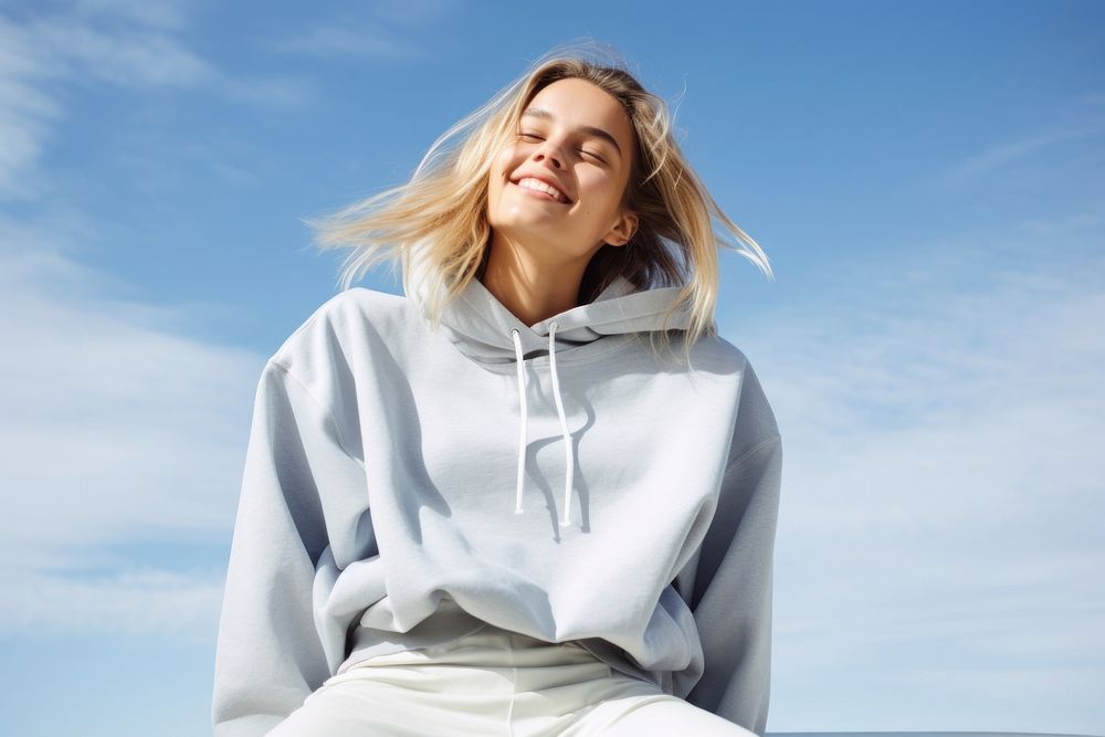 Sweatshirt sitting adult happy. AI generated Image by rawpixel.