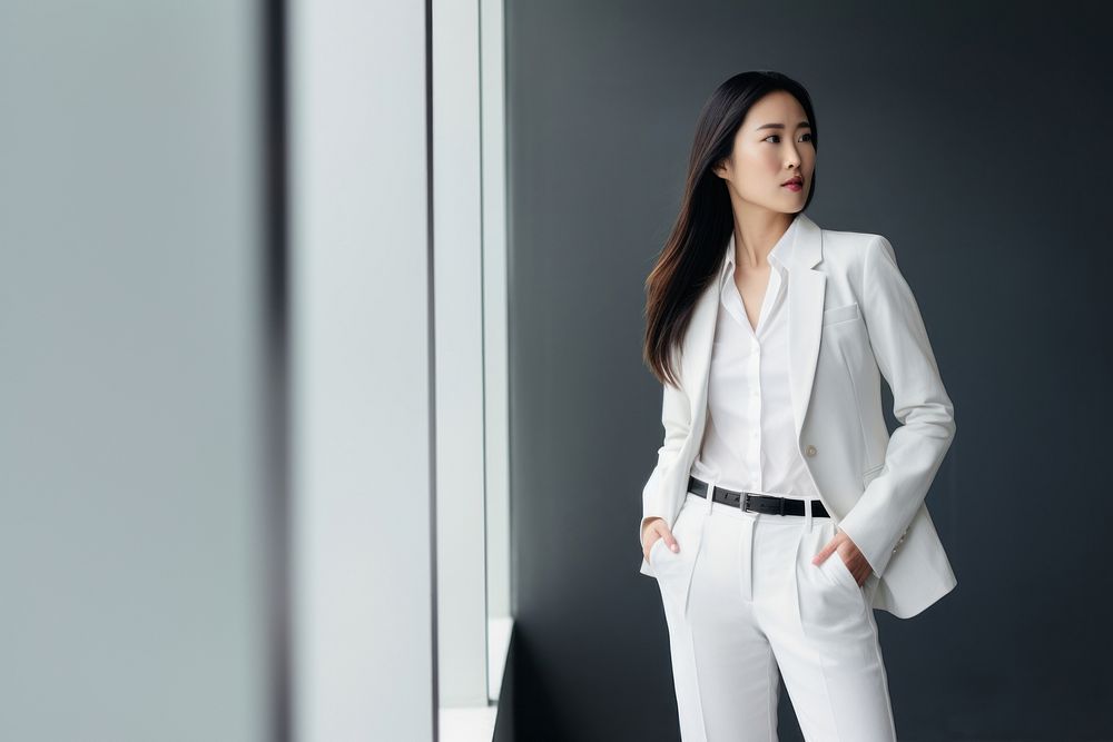 White suit standing blazer office. AI generated Image by rawpixel.