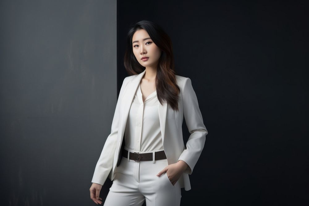 White suit standing blazer gray. AI generated Image by rawpixel.