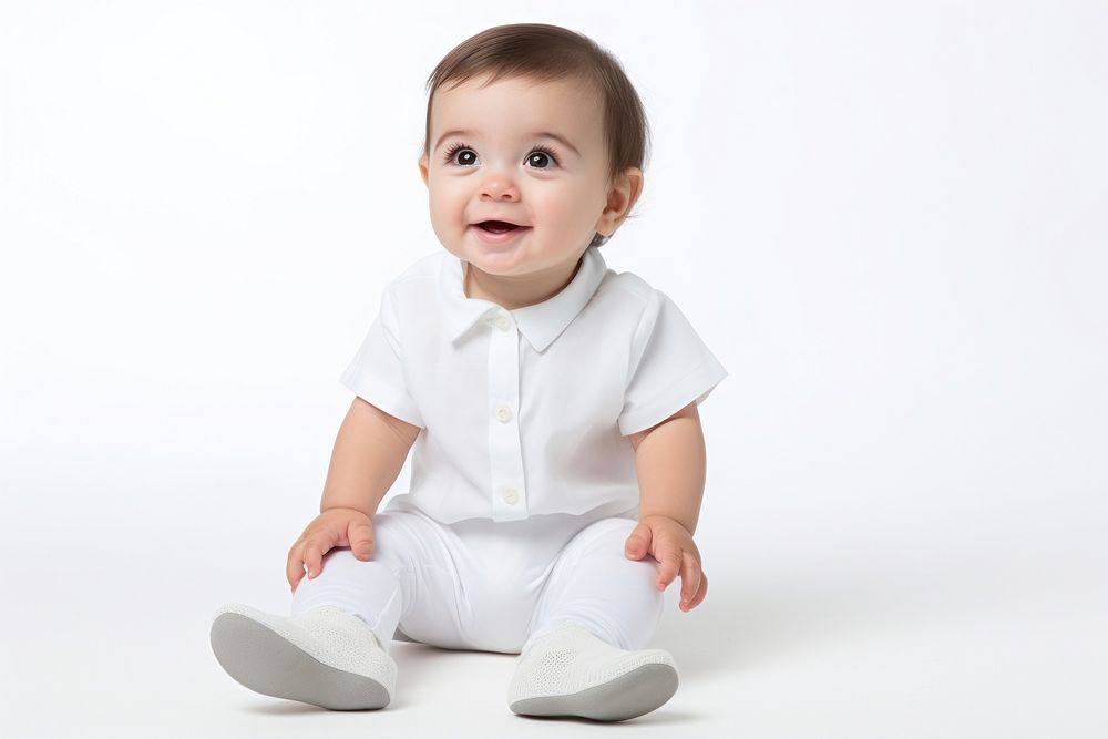 Wearing white baby portrait sitting. AI generated Image by rawpixel.