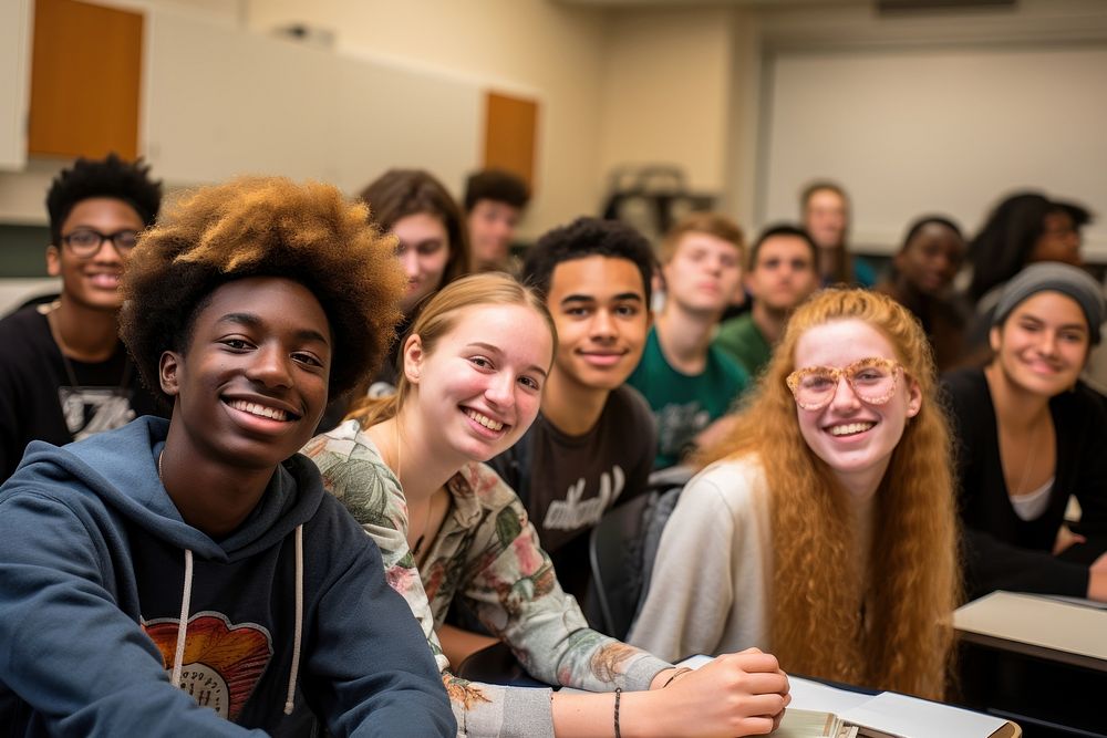 Student classroom adult togetherness. 