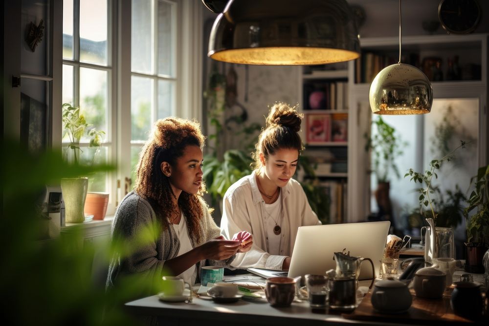 Laptop computer working women. 