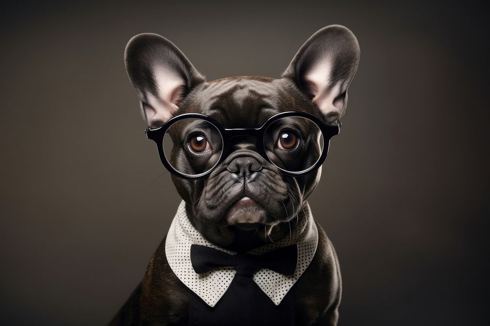 Dog wearing glasses bulldog animal mammal. 