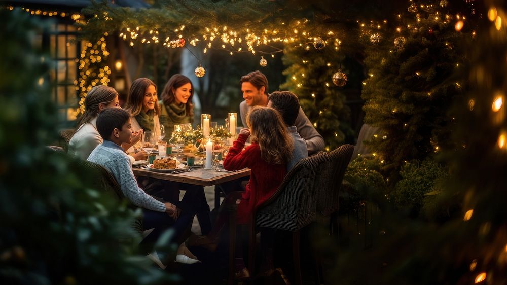 Family celebrating christmas party adult food. AI generated Image by rawpixel.