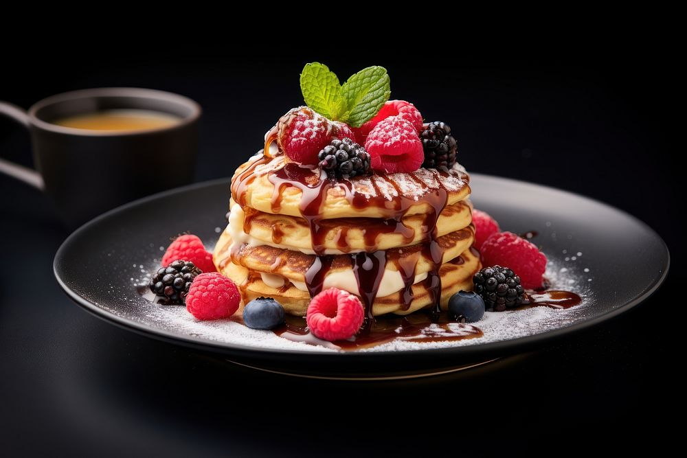 Pancake dessert berries berry. AI generated Image by rawpixel.