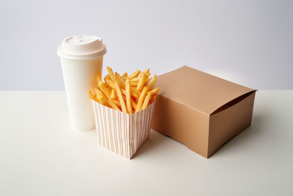 Burger box cup cardboard fries. AI generated Image by rawpixel.