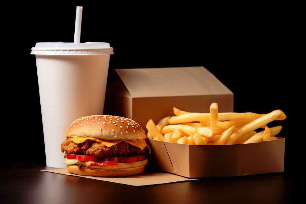 Burger box fries food cup. 