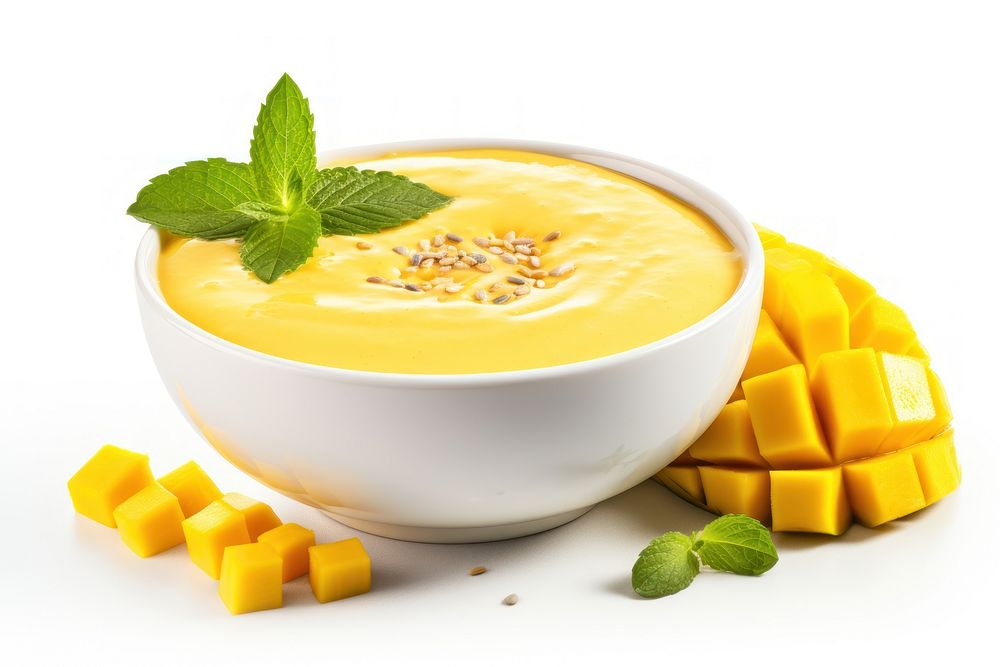 Mango smoothie bowl food fruit plant. AI generated Image by rawpixel.