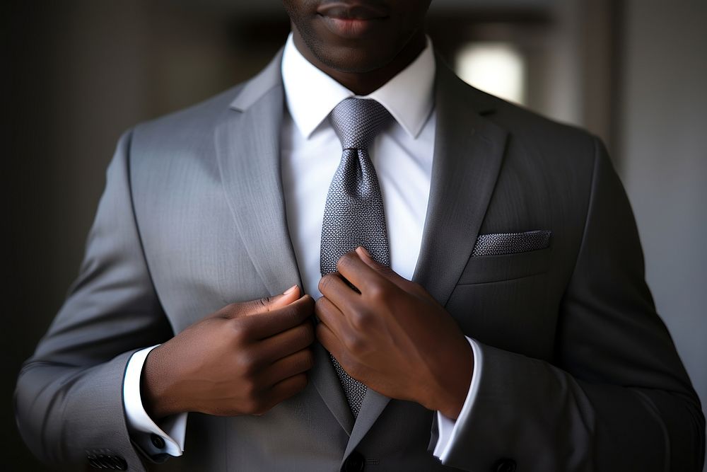 Gray suit tie tuxedo blazer. 