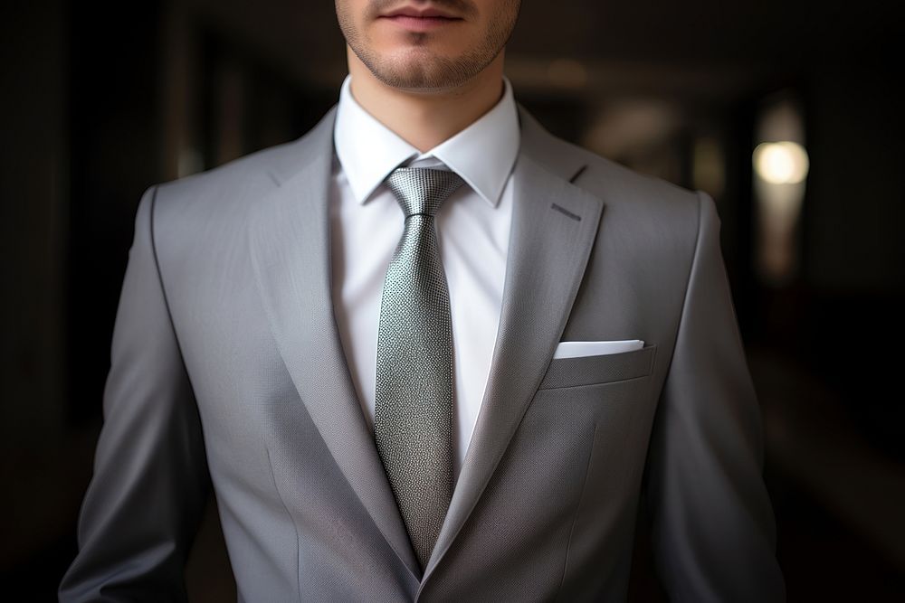 Gray suit tie necktie tuxedo. AI generated Image by rawpixel.