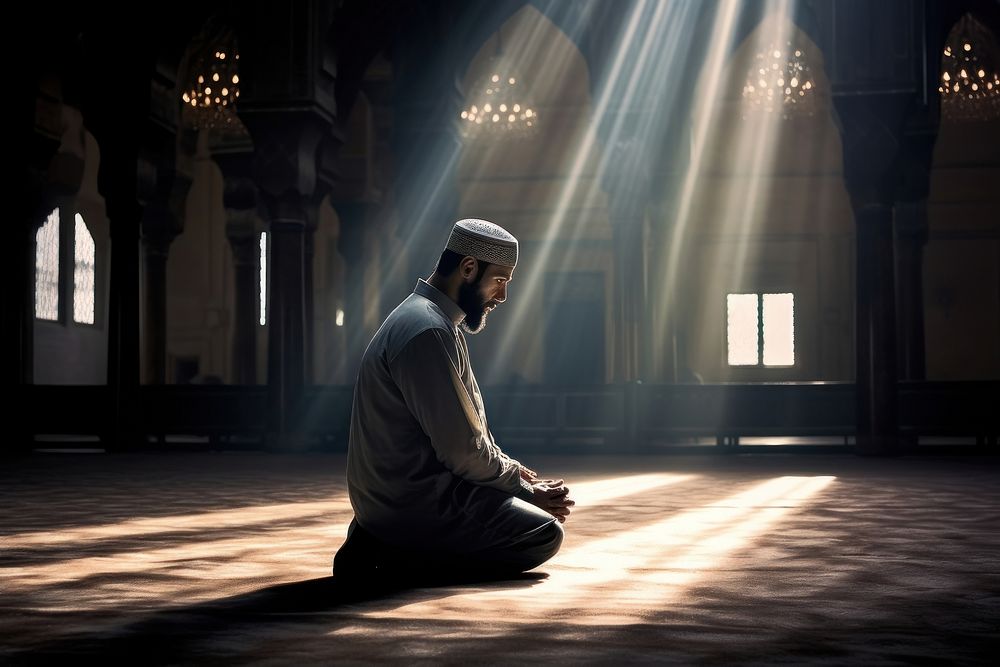 Muslim prayers praying light adult. 