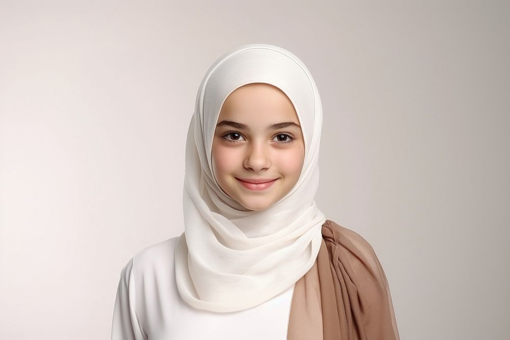 Muslim young girl portrait scarf smile. AI generated Image by rawpixel.