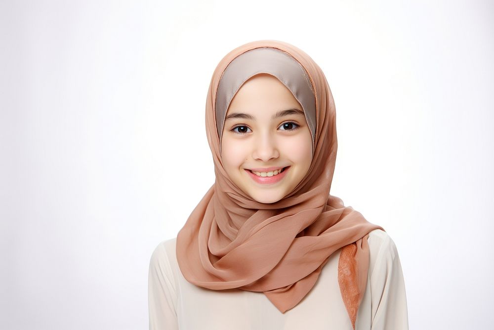 Muslim young girl scarf smile white background. AI generated Image by rawpixel.