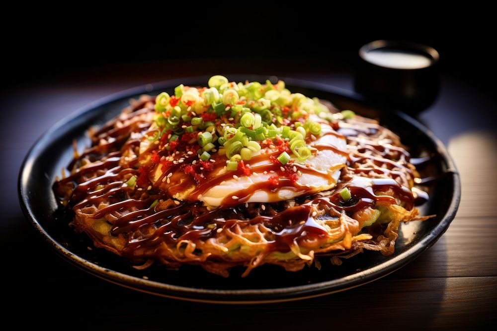 Okonomiyaki food plate meal. AI generated Image by rawpixel.