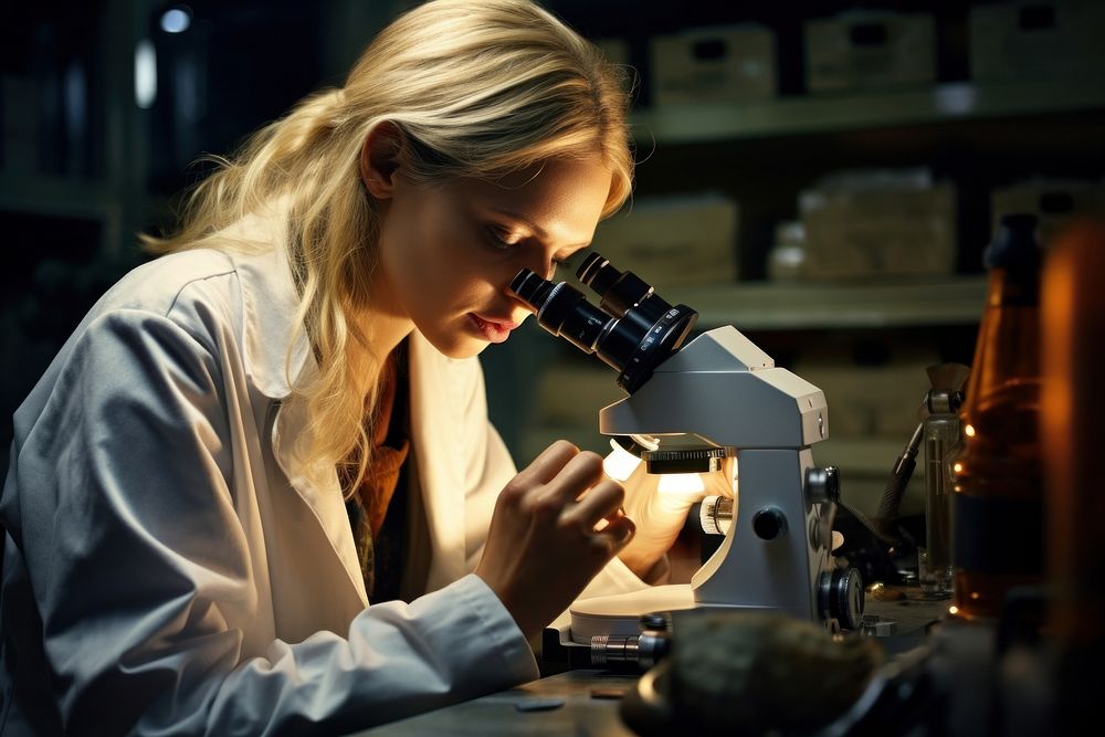 Scientist microscope female adult. AI generated Image by rawpixel.