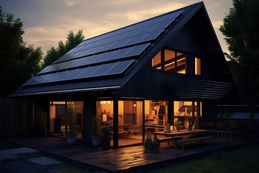 Solar cell house architecture building. AI generated Image by rawpixel.
