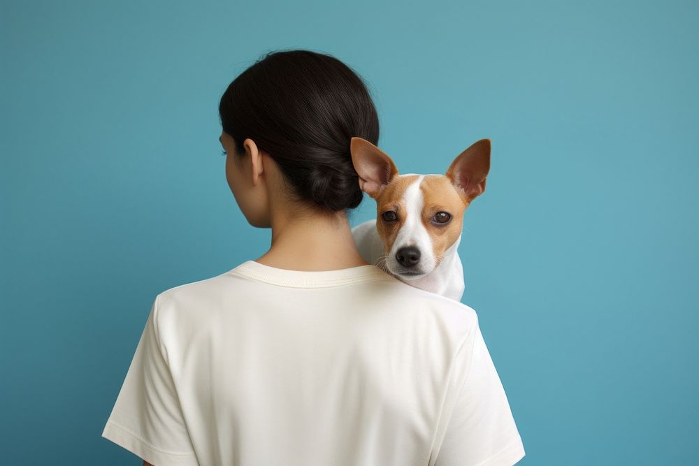 White t-shirt dog chihuahua mammal. 