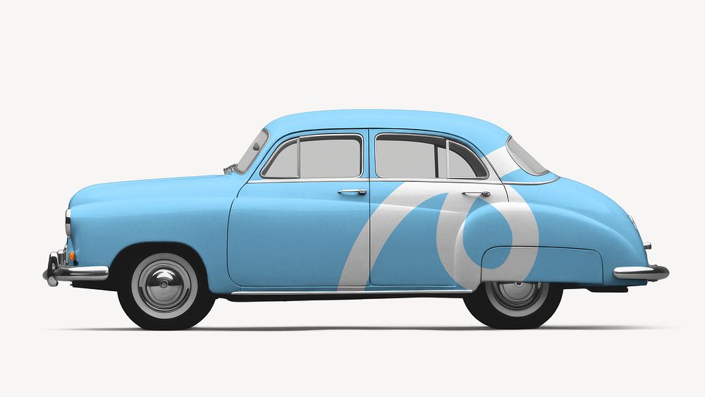 Blue classic car, retro vehicle with design space
