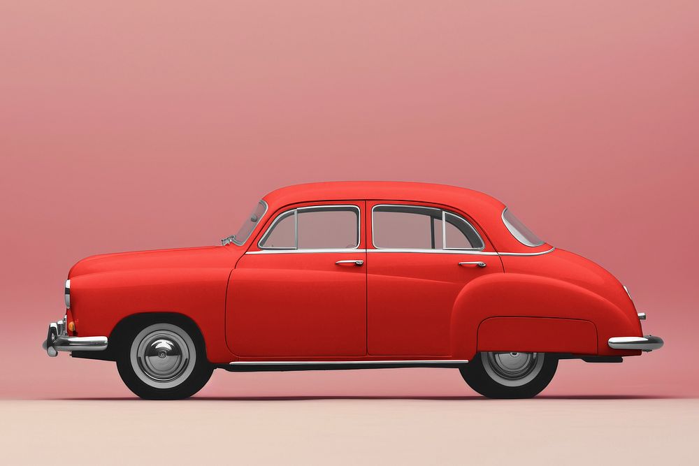 Red classic car, retro vehicle with design space