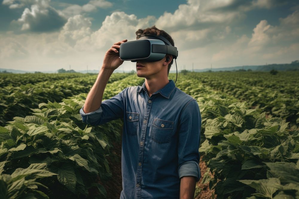 Farmer immersed agriculture technology glasses. AI generated Image by rawpixel.