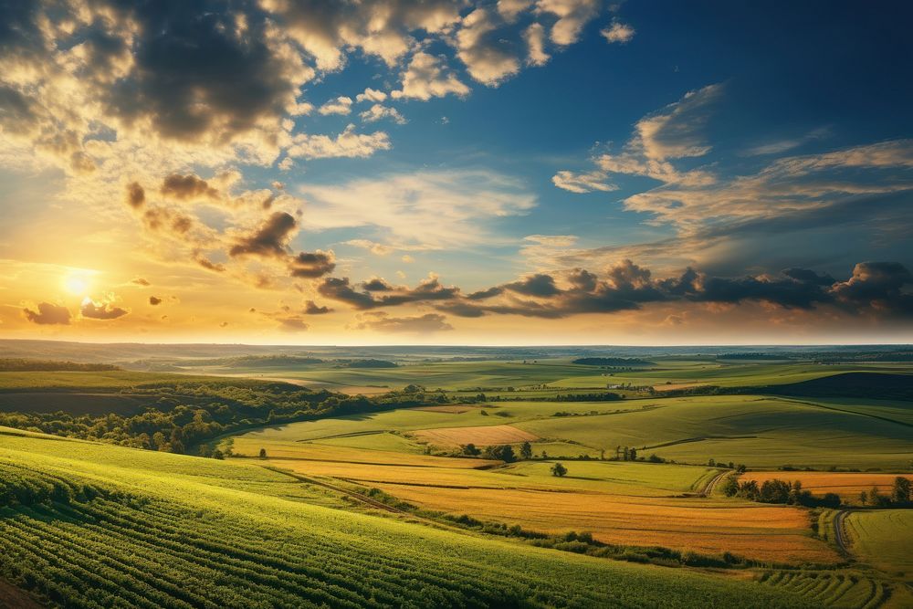 Panoramic view horizon land farm. AI generated Image by rawpixel.