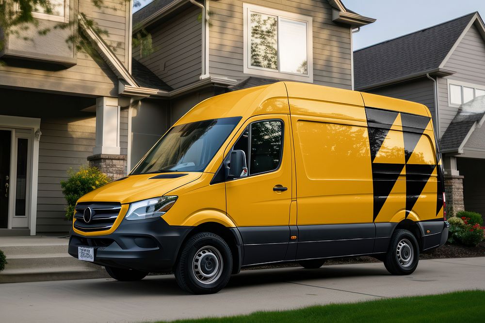 Yellow cargo van, vehicle for small business