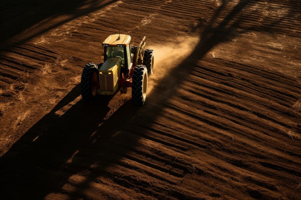Tractor casting long shadows farm outdoors vehicle. AI generated Image by rawpixel.