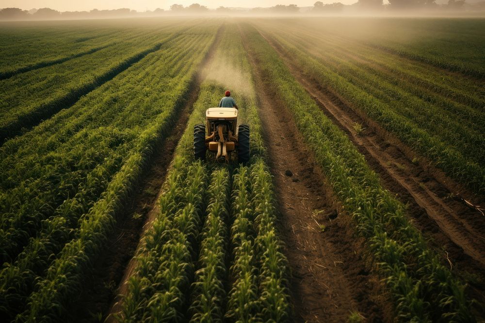 Tractor maneuvering field agriculture outdoors. AI generated Image by rawpixel.