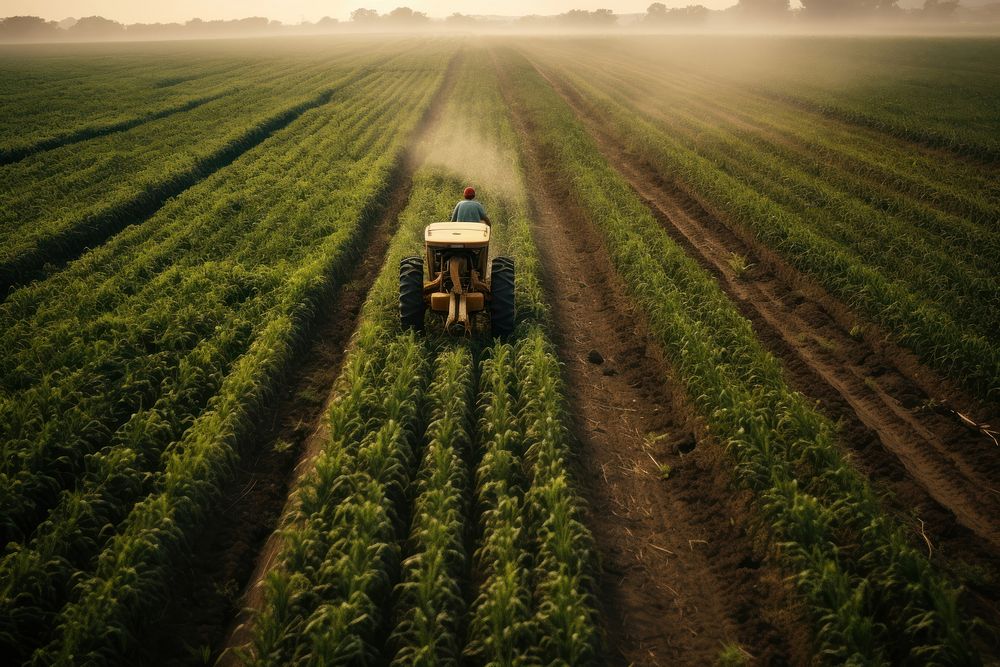 Tractor maneuvering field agriculture outdoors. 