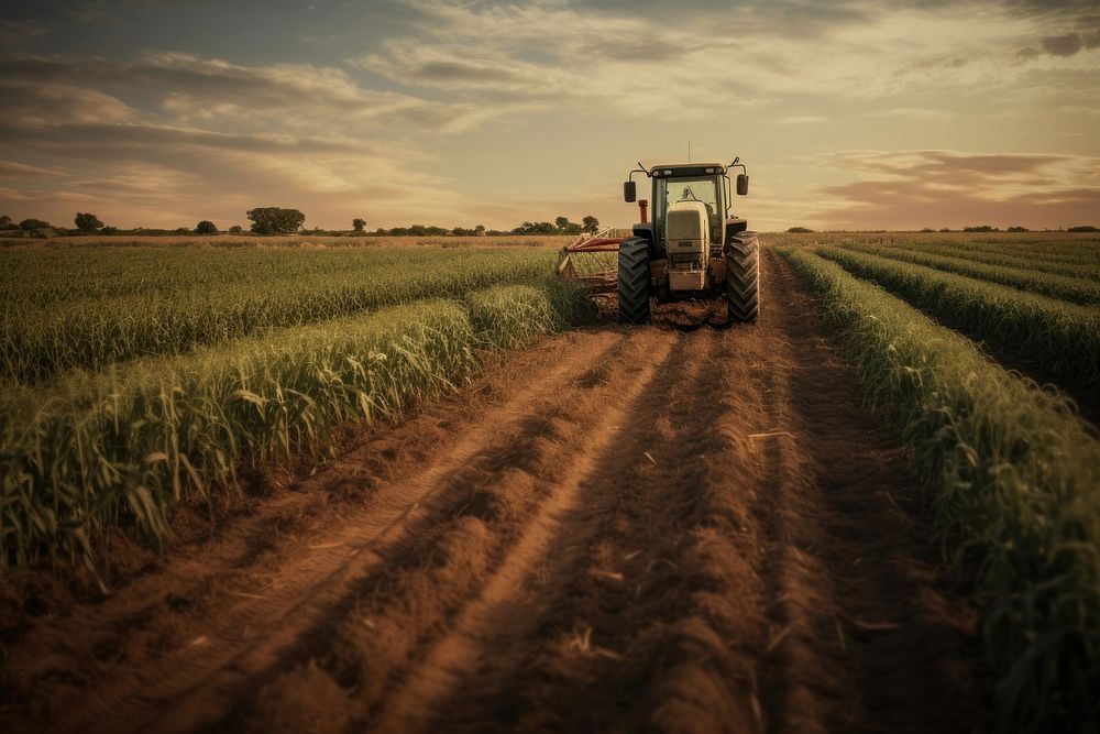 Tractor maneuvering field agriculture outdoors. AI generated Image by rawpixel.