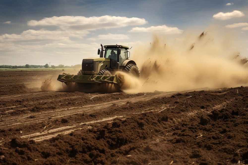 Tractor plowing field farm agriculture. AI generated Image by rawpixel.