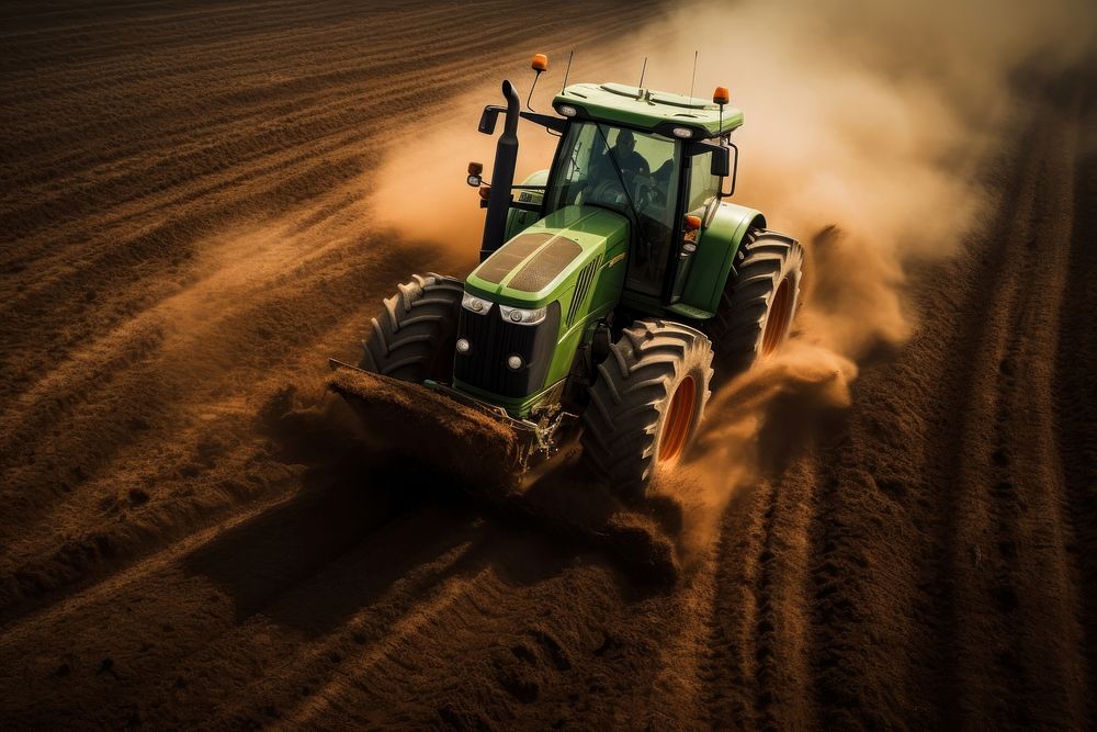 Tractor pulling a plow soil agriculture outdoors. AI generated Image by rawpixel.