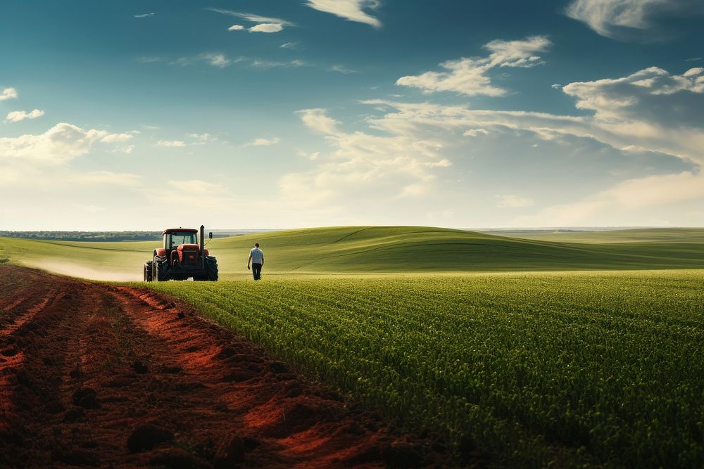 Tractor field land agriculture. AI generated Image by rawpixel.