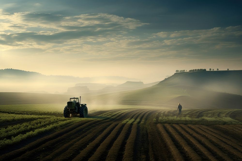 Vast farmland tractor field agriculture. AI generated Image by rawpixel.