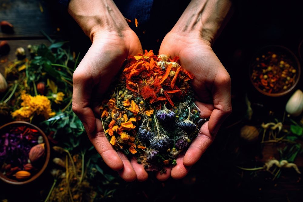 Medicinal herbs plant food hand. AI generated Image by rawpixel.