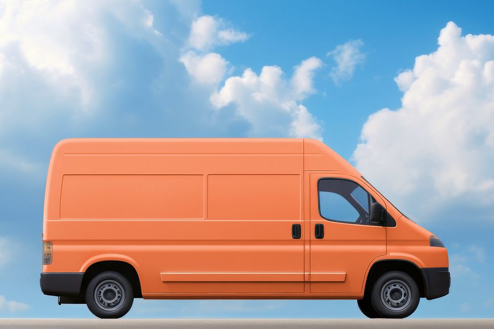 Orange cargo van, vehicle for small business