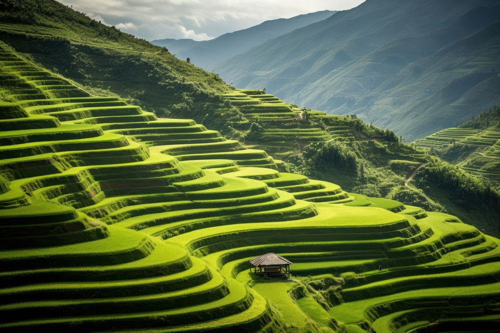 Terraced fields nature landscape outdoors. AI generated Image by rawpixel.