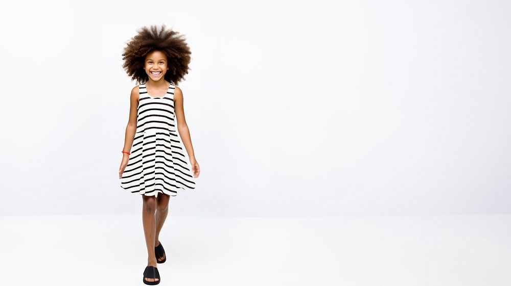 Black girl kid wearing summer dress footwear fashion white. 