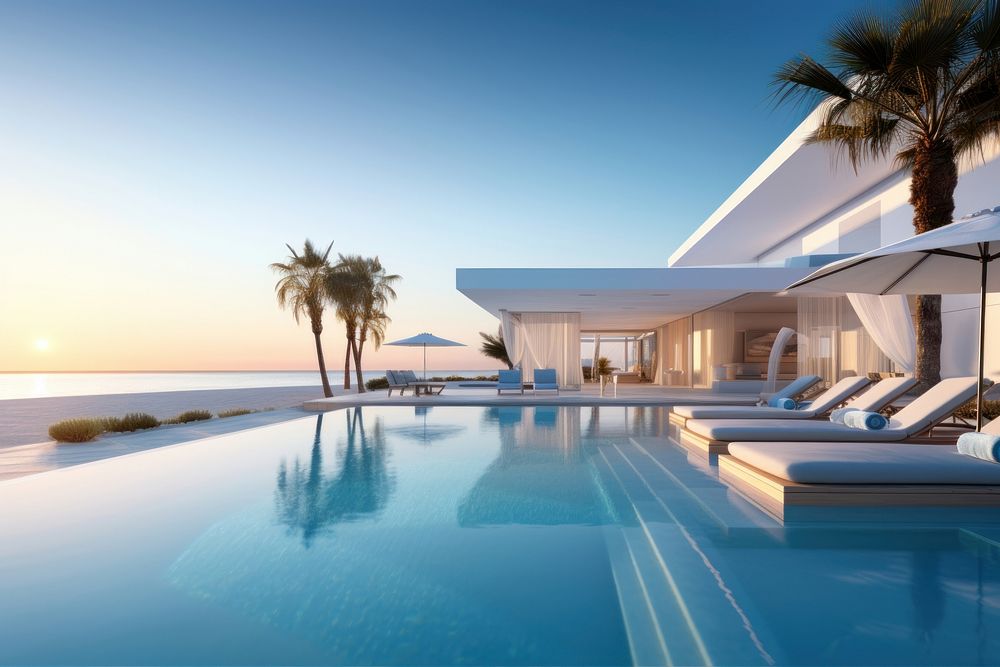 Sea view Luxury resort hotel architecture. AI generated Image by rawpixel.